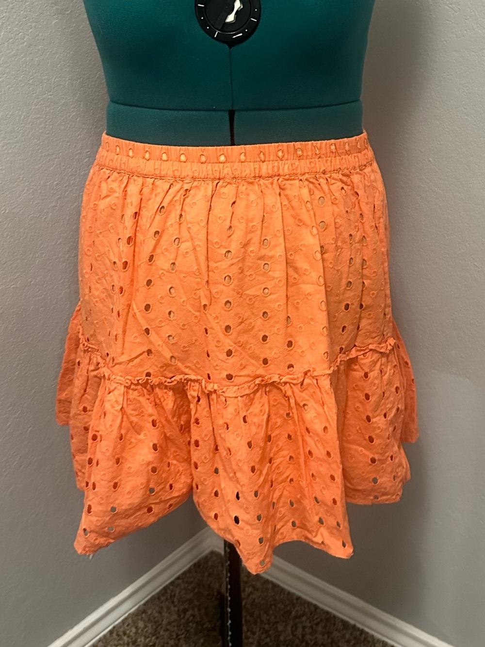ASOS Orange Eyelet Tiered Mini Skirt